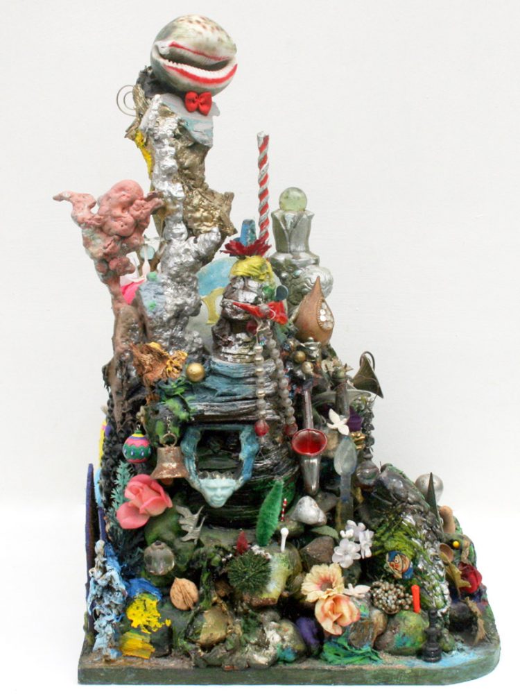 A sculpture made from various found objects.