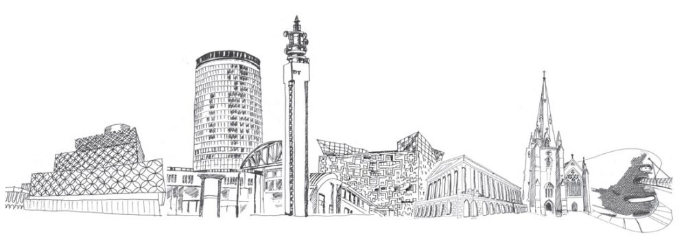 drawings of different famous Birmingham buildings