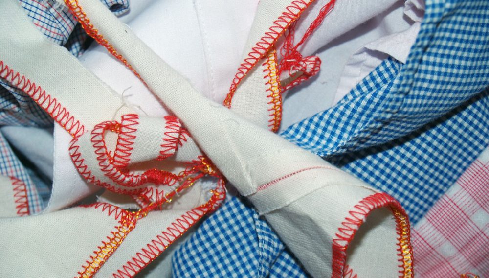 Detail of stitched and woven fabrics.