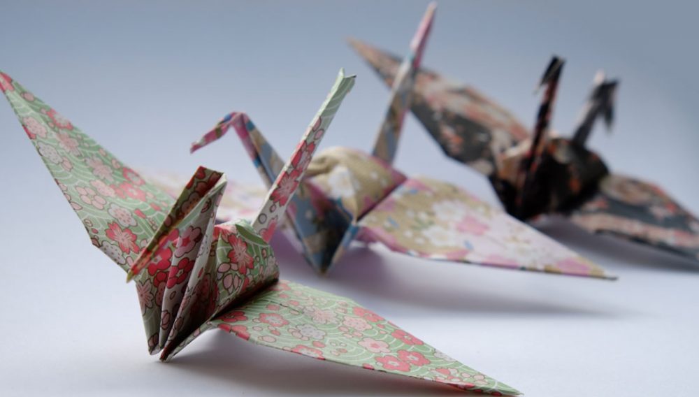 Three pretty origami birds.