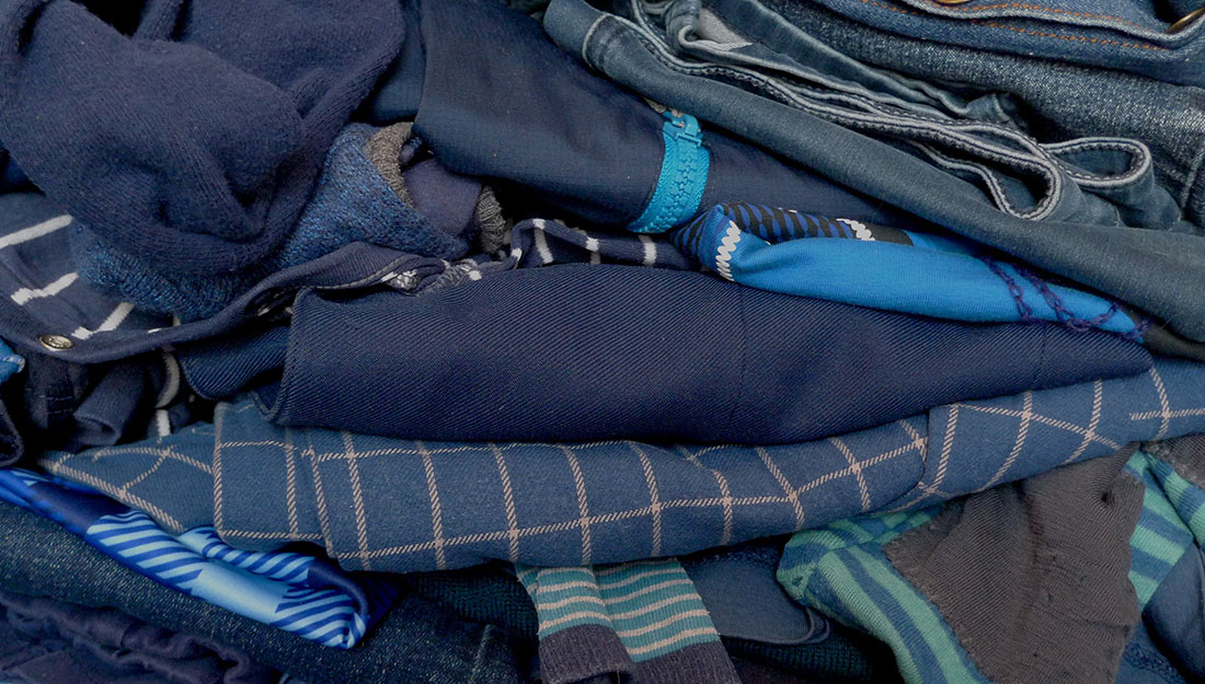 a pile of blue material.