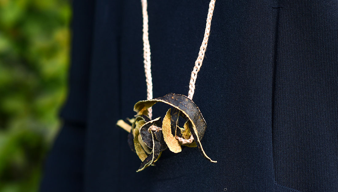 a beautiful necklace made of dried fruit peel