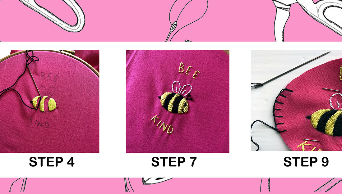 stages of embroidering a patch