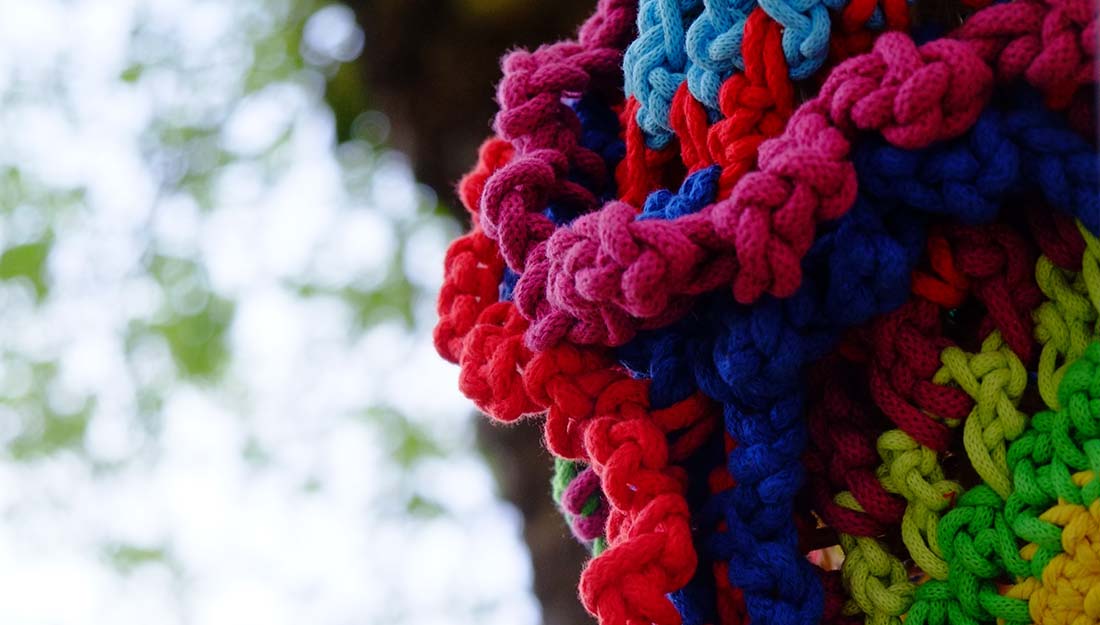 A close up of some brightly coloured crochet
